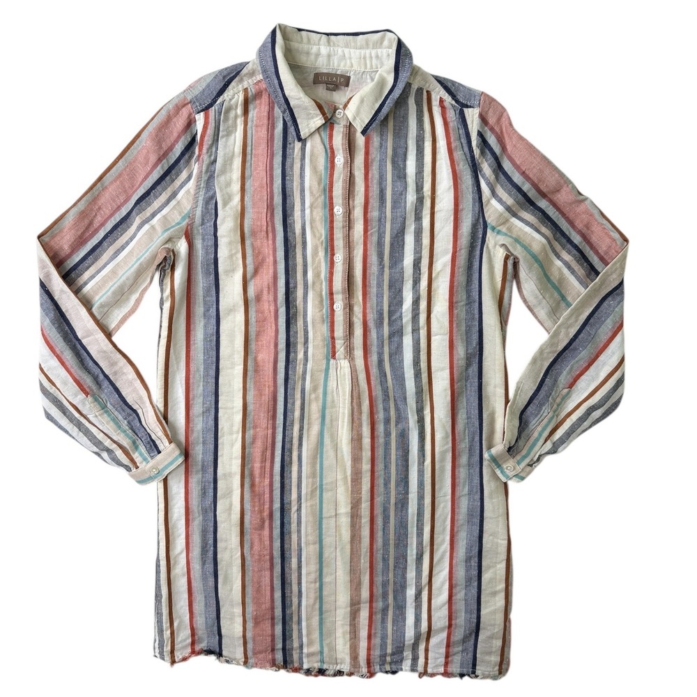 Lilla P Striped Tunic Dress Womens S Multicolor‎ Long Sleeve Cotton Blend Lined